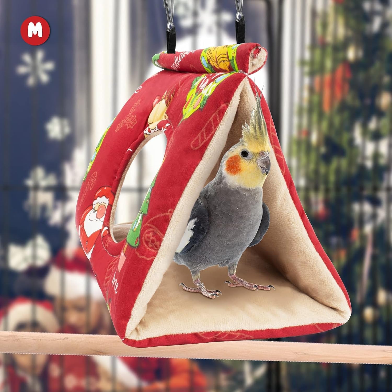 Christmas Bird Bed for Cage - Hanging Hammock Velvet Shed Hut Cage Plush Fluffy Birds Hideaway Sleeping Bed Fuzzy for African Grey Cockatoo and Other Amazon Parrot Small …