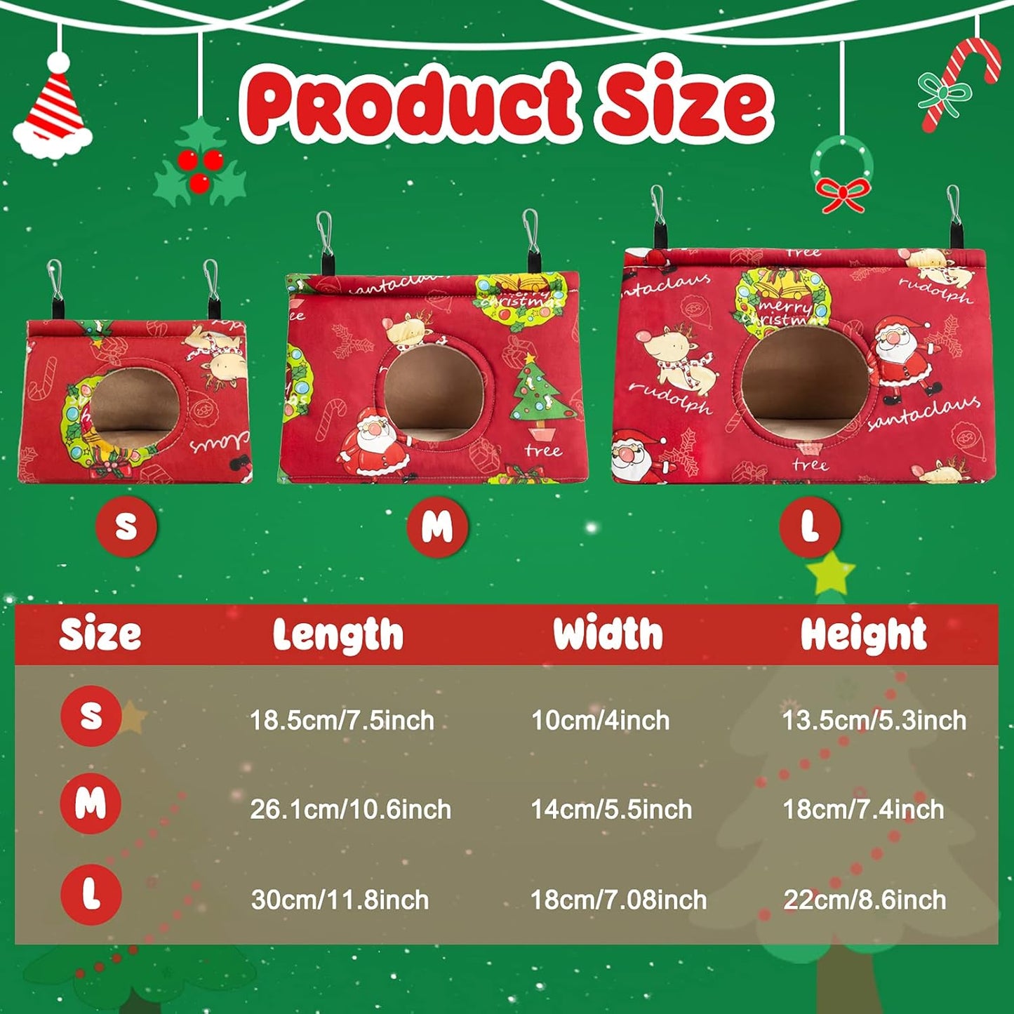 Christmas Bird Bed for Cage - Hanging Hammock Velvet Shed Hut Cage Plush Fluffy Birds Hideaway Sleeping Bed Fuzzy for African Grey Cockatoo and Other Amazon Parrot Small …