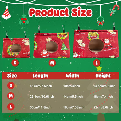 Christmas Bird Bed for Cage - Hanging Hammock Velvet Shed Hut Cage Plush Fluffy Birds Hideaway Sleeping Bed Fuzzy for African Grey Cockatoo and Other Amazon Parrot Small …