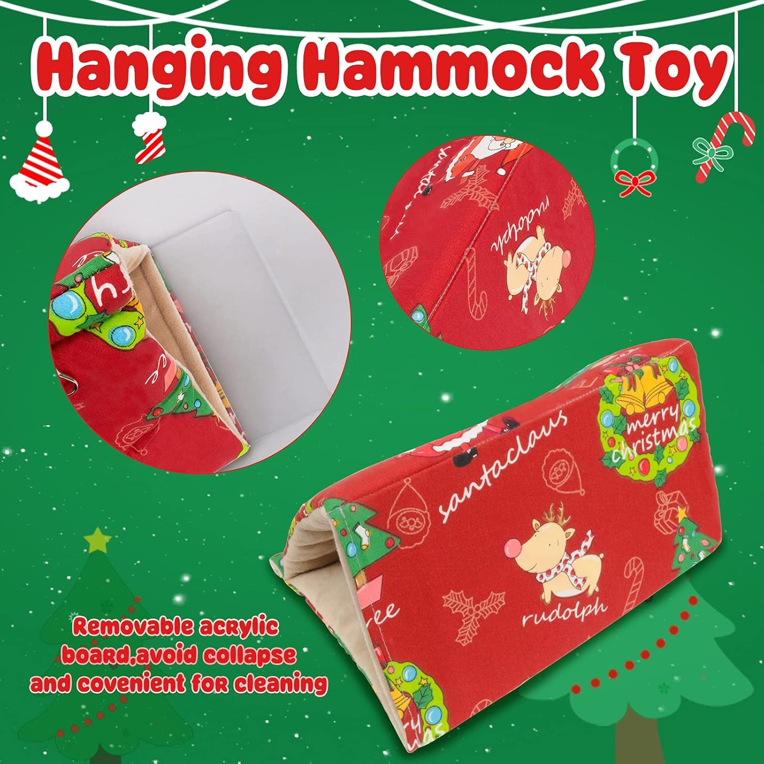 Christmas Bird Bed for Cage - Hanging Hammock Velvet Shed Hut Cage Plush Fluffy Birds Hideaway Sleeping Bed Fuzzy for African Grey Cockatoo and Other Amazon Parrot Small …