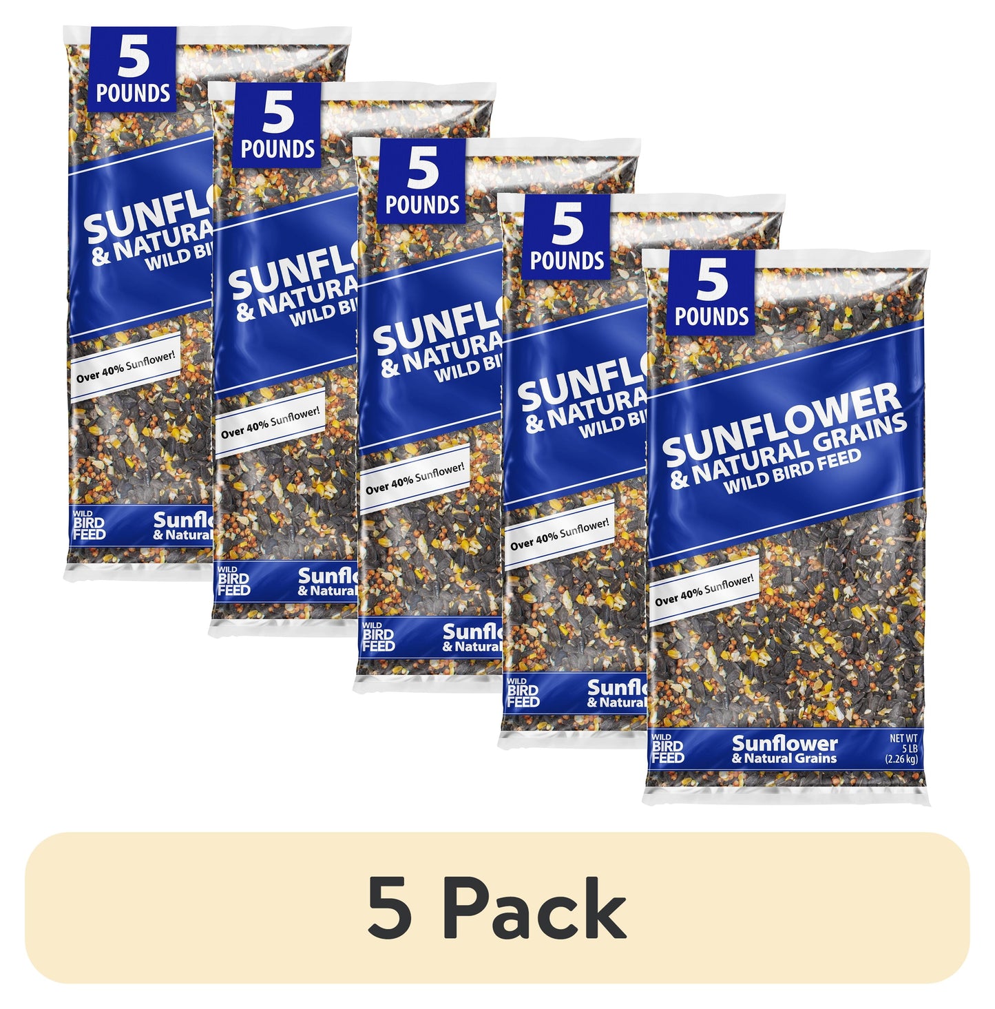 (5 Pack)  Sunflower & Natural Grains Wild Bird Feed, 5 Lb