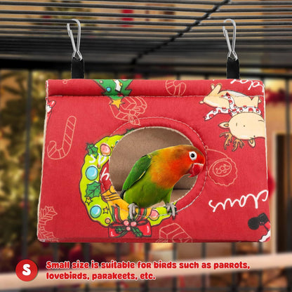 Christmas Bird Bed for Cage - Hanging Hammock Velvet Shed Hut Cage Plush Fluffy Birds Hideaway Sleeping Bed Fuzzy for African Grey Cockatoo and Other Amazon Parrot Small …