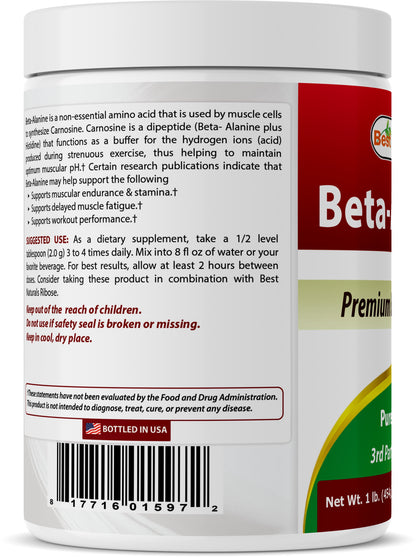 Beta Alanine Powder, 1 Lb, Increase Energy & Endurance