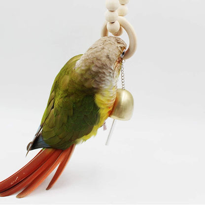 Safe Natural Wood Bird Cage Bite Toy with Bell, Hanging Pet Parrot Chew Play Toy for Sun Conures Monk Parakeets Cockatiels Lovebirds African Grey Cockatoo Amazon,Green-Cheeked Small Medium Budgies