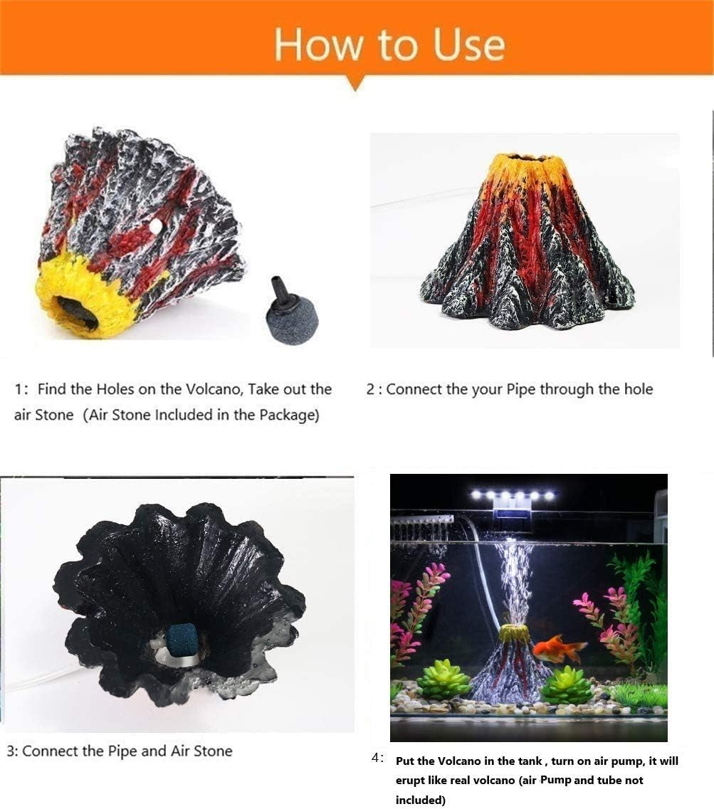 Pankero4C Aquarium Volcano with Air Bubble Stone, Realistic Fish Tank Volcano Ornaments for More Oxygen, Great Addition to Fish Tank Beta Aquarium