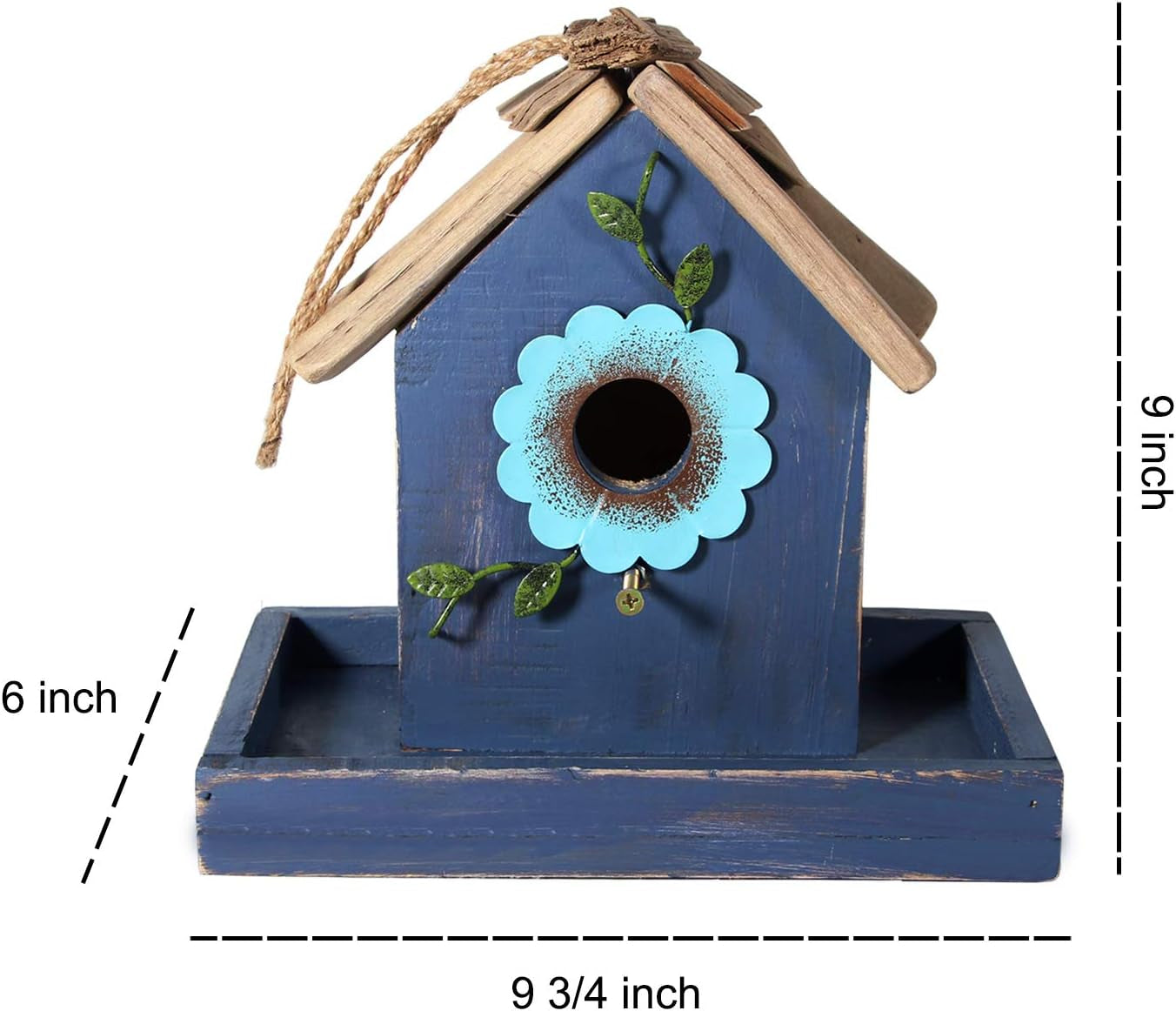 Bird Feeder House for outside Hanging, Wooden Birdhouse Bluebird House Feeder Handcrafted Hut