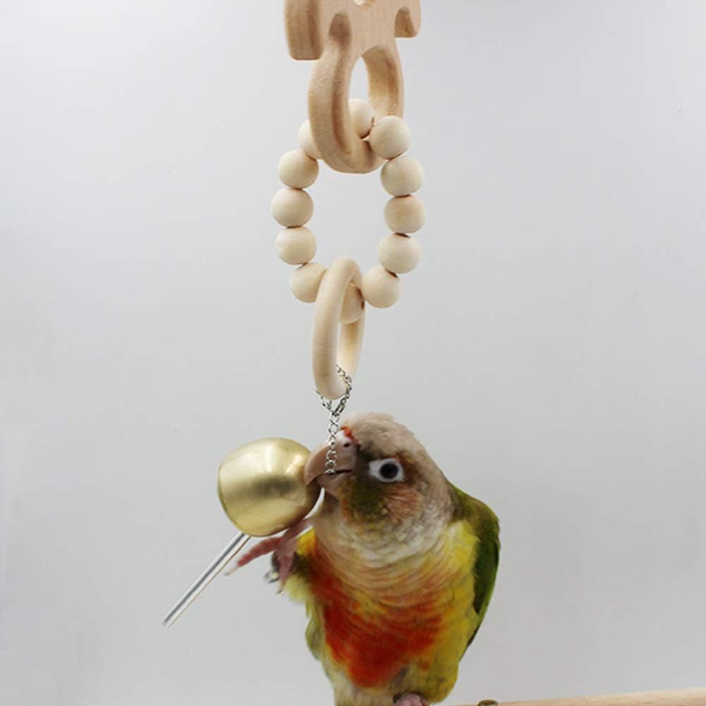 Safe Natural Wood Bird Cage Bite Toy with Bell, Hanging Pet Parrot Chew Play Toy for Sun Conures Monk Parakeets Cockatiels Lovebirds African Grey Cockatoo Amazon,Green-Cheeked Small Medium Budgies