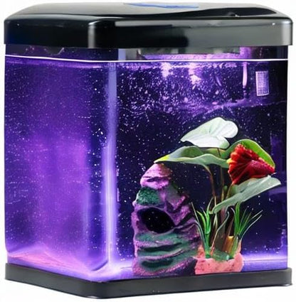 Betta Fish Tank Self Cleaning Glass 2 Gallon Small Nano Aquarium Starter Kits De