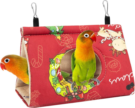 Christmas Bird Bed for Cage - Hanging Hammock Velvet Shed Hut Cage Plush Fluffy Birds Hideaway Sleeping Bed Fuzzy for African Grey Cockatoo and Other Amazon Parrot Small …