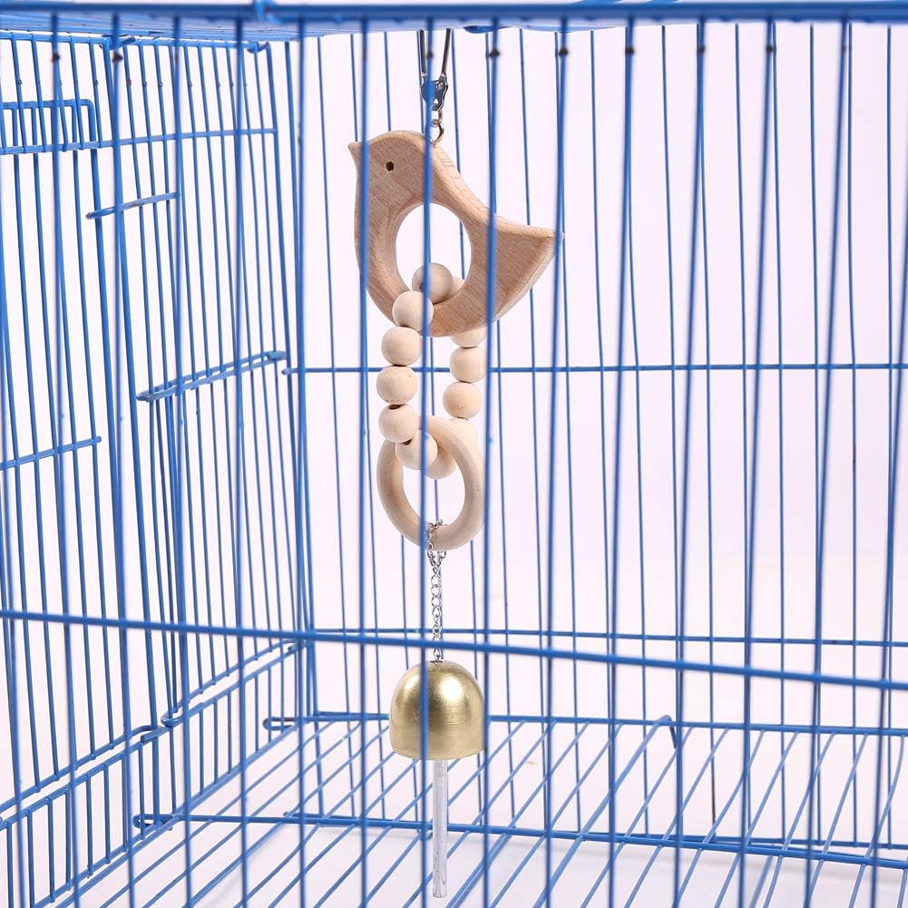 Safe Natural Wood Bird Cage Bite Toy with Bell, Hanging Pet Parrot Chew Play Toy for Sun Conures Monk Parakeets Cockatiels Lovebirds African Grey Cockatoo Amazon,Green-Cheeked Small Medium Budgies